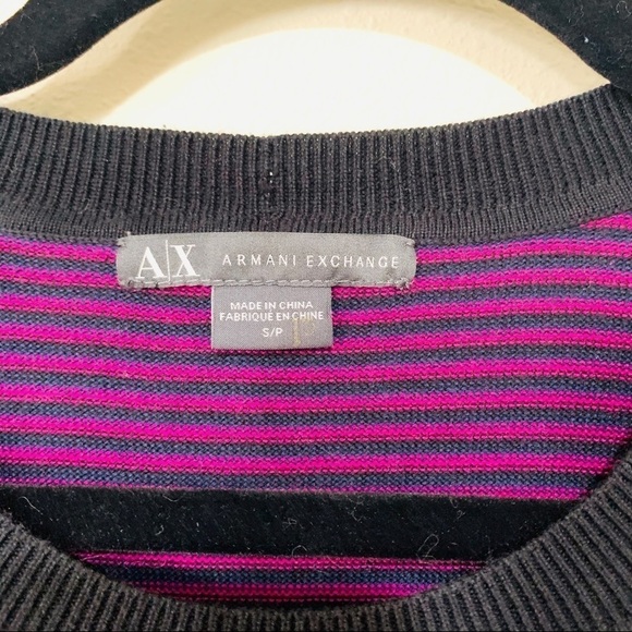 ARMANI EXCHANGE knit purple stripe long sleeve sweater women’s size S - Picture 3 of 5
